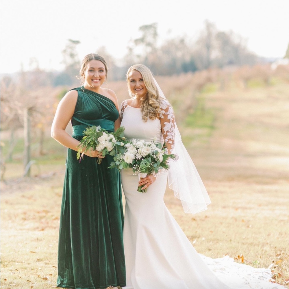 Revelry bridesmaid dress! Size M. Convertible velvet dress in deep emerald.